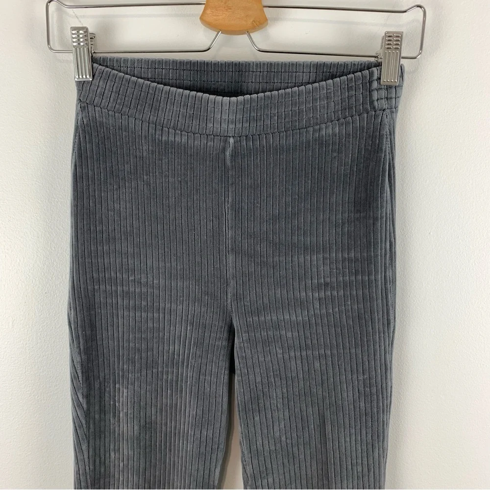 Aerie Gray Groove-on Ribbed Velour High Waisted Flare Pull On Pants Size XS